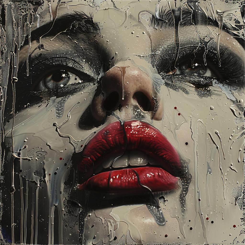 surreal  hyper-realistic  screenprinting  encaustic  woman  red  lipstick  artistic  vivid  feminine 959997
