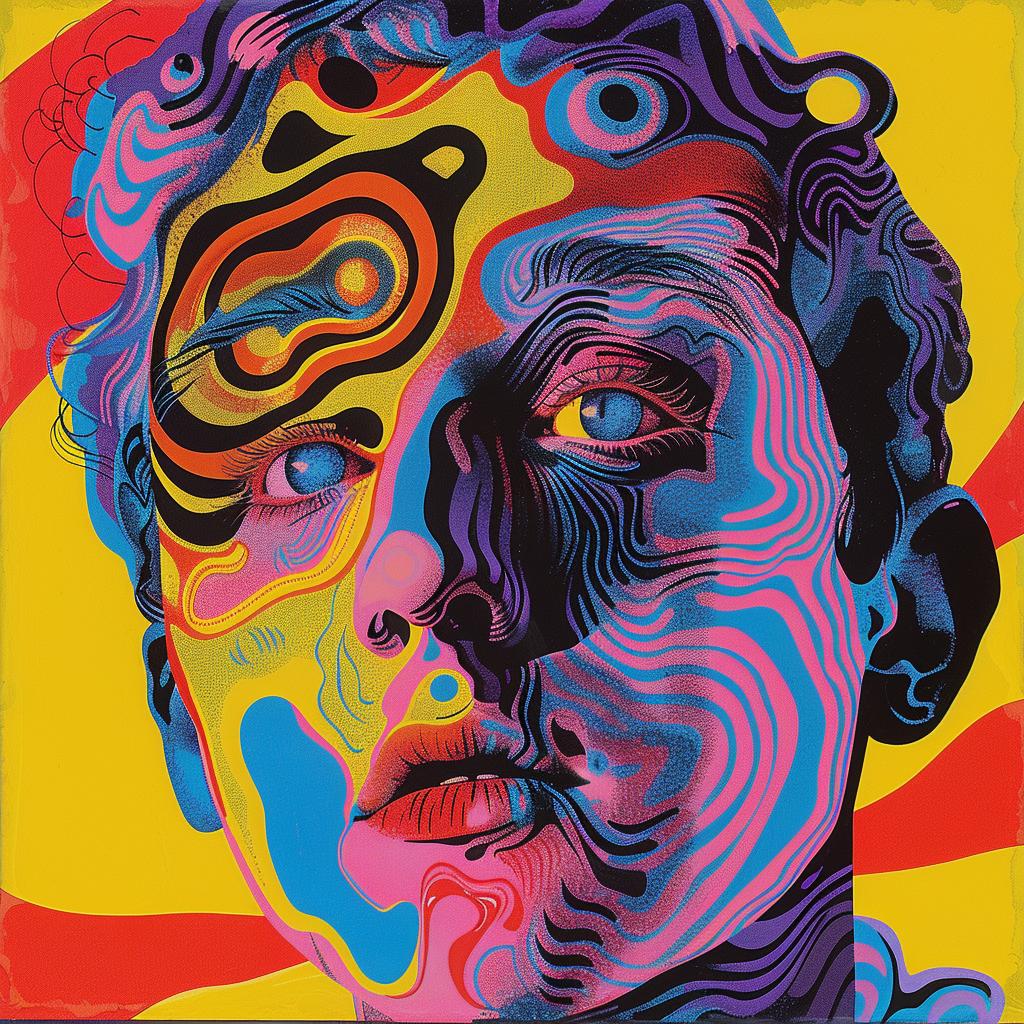 psychedelic  poster  mans  face  album  cover  hyper-realistic  screenprinting  Brandon  Mably 960535