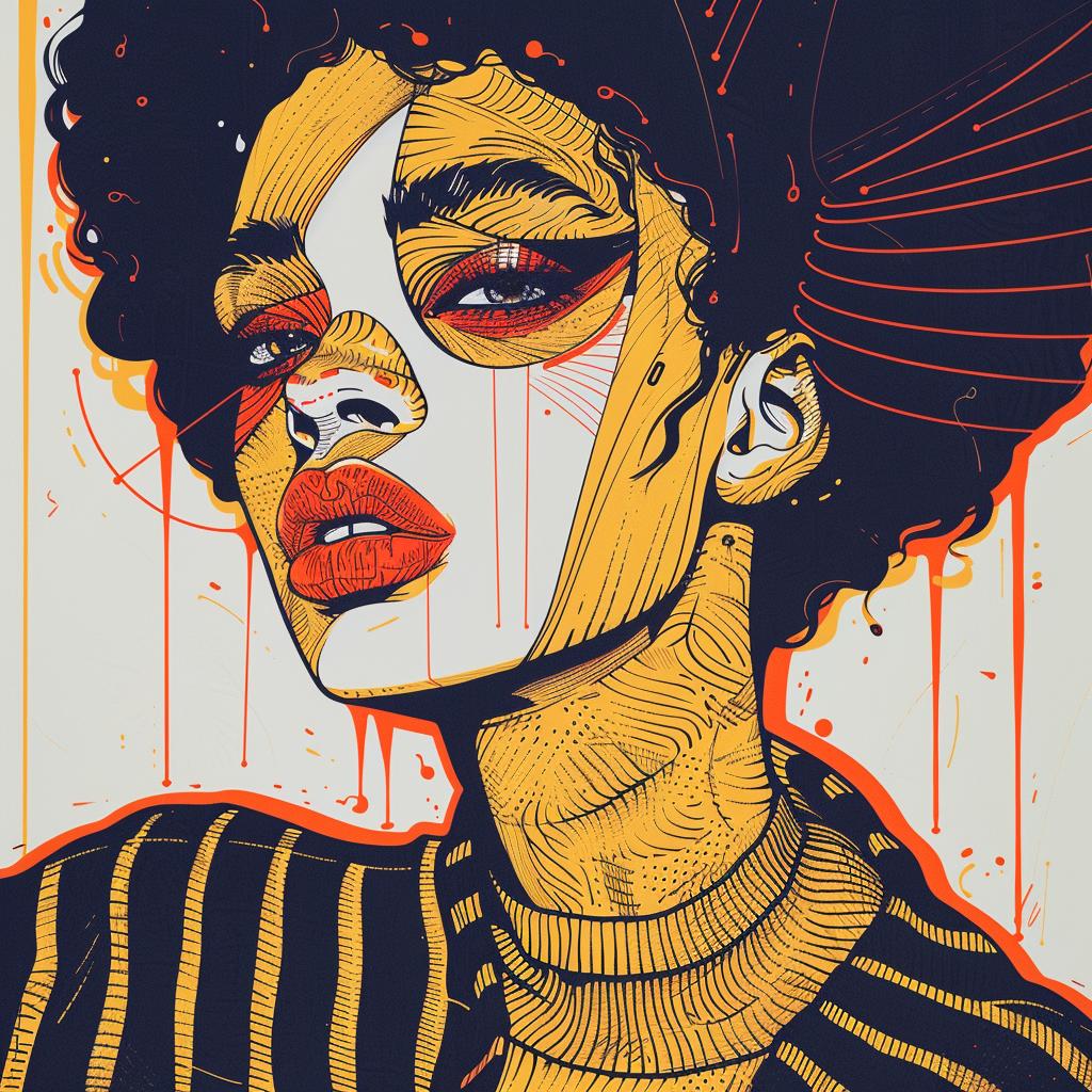وجه أصفر أفريقي، وجه برتقالي، امرأة، تصميم توضيحي ملون من تصميم تروي بروكس، فن البوب، 939256