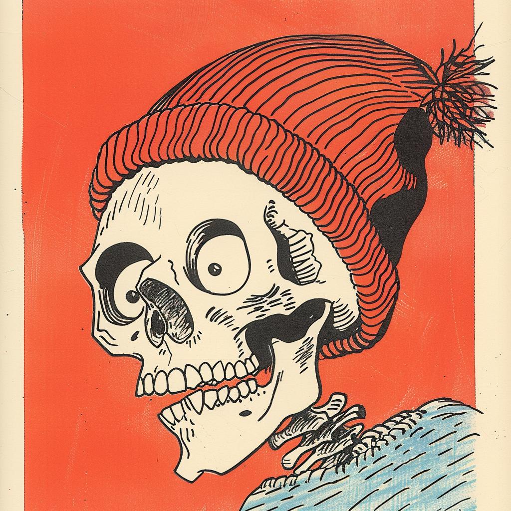 skeleton  Jack  Kirby  1950s  cartoon  hat  sweater  vibrant  portrait  illustration 919763