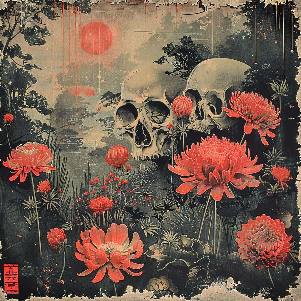 painting  skulls  flowers  chromolithography  dark  gothic  art  colorful  symbolic  composition 1036148