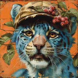 leopard  hat  blue  chromolithography  animal  fantasy  colorful  art  portrait  whimsical 1051182
