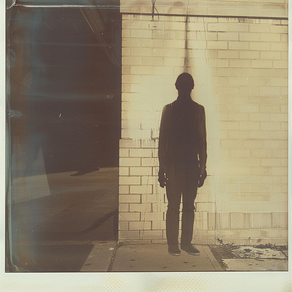 man  brick  wall  Polaroid  photo  1974  vintage  urban  emotion  dark 1019811
