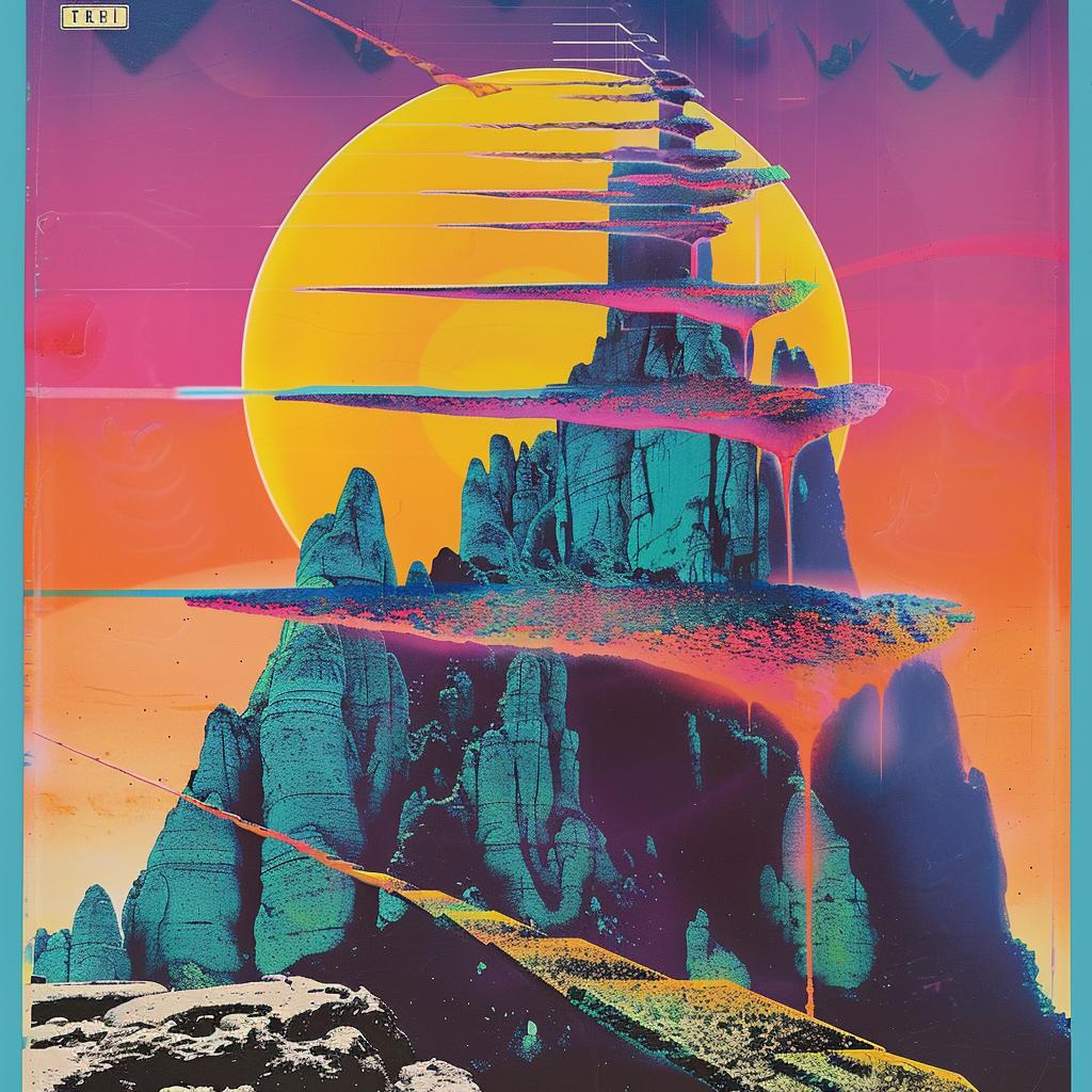 album  cover  mountain  surreal  Risograph  Symbolist  hyper-realistic  screenprinting  vibrant  art 977744