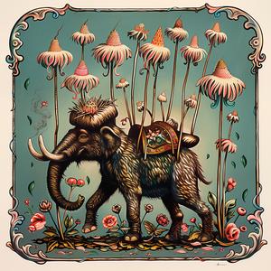 elephant  flowers  back  chromolithography  illustration  colorful  nature  art  whimsical  wildlife 1057536