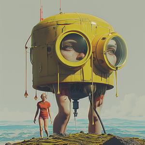 woman  hill  giant  yellow  robot  fantasy  figurative  vibrant  surreal  dreamlike 1074416
