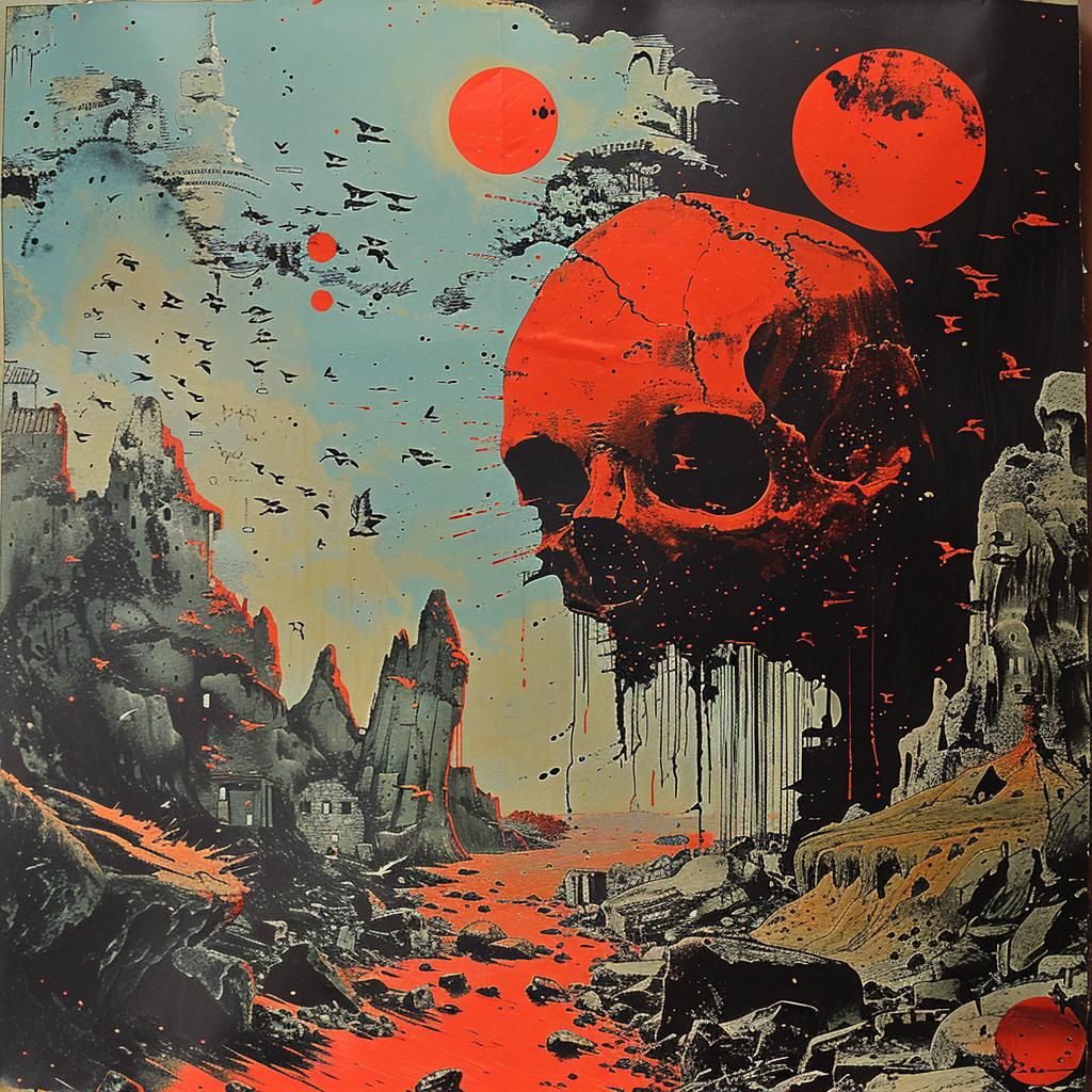 surreal  album  cover  André  Franquin  Risograph  hyper-realistic  screenprinting  symbolist  dark 1019644