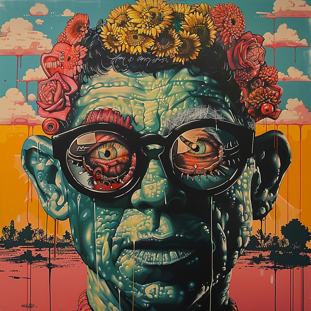 painting  portrait  man  glasses  flowers  surreal  artistic  vibrant  expression  visual 949372