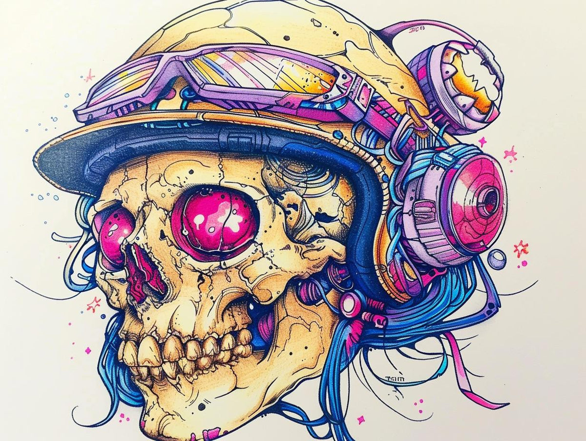skull  headphones  helmet  bicycle  drawing  art  humor  fun  playful  creative 940790