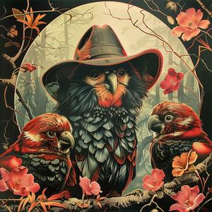 chromolithography  birds  hats  flowers  colorful  whimsical  nature  art  vibrant  playful 1039684