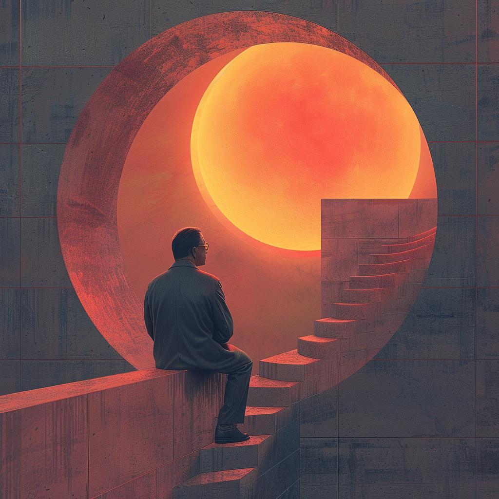 surreal  album  cover  man  steps  building  neon  spiritual  naturalistic  creative 974849