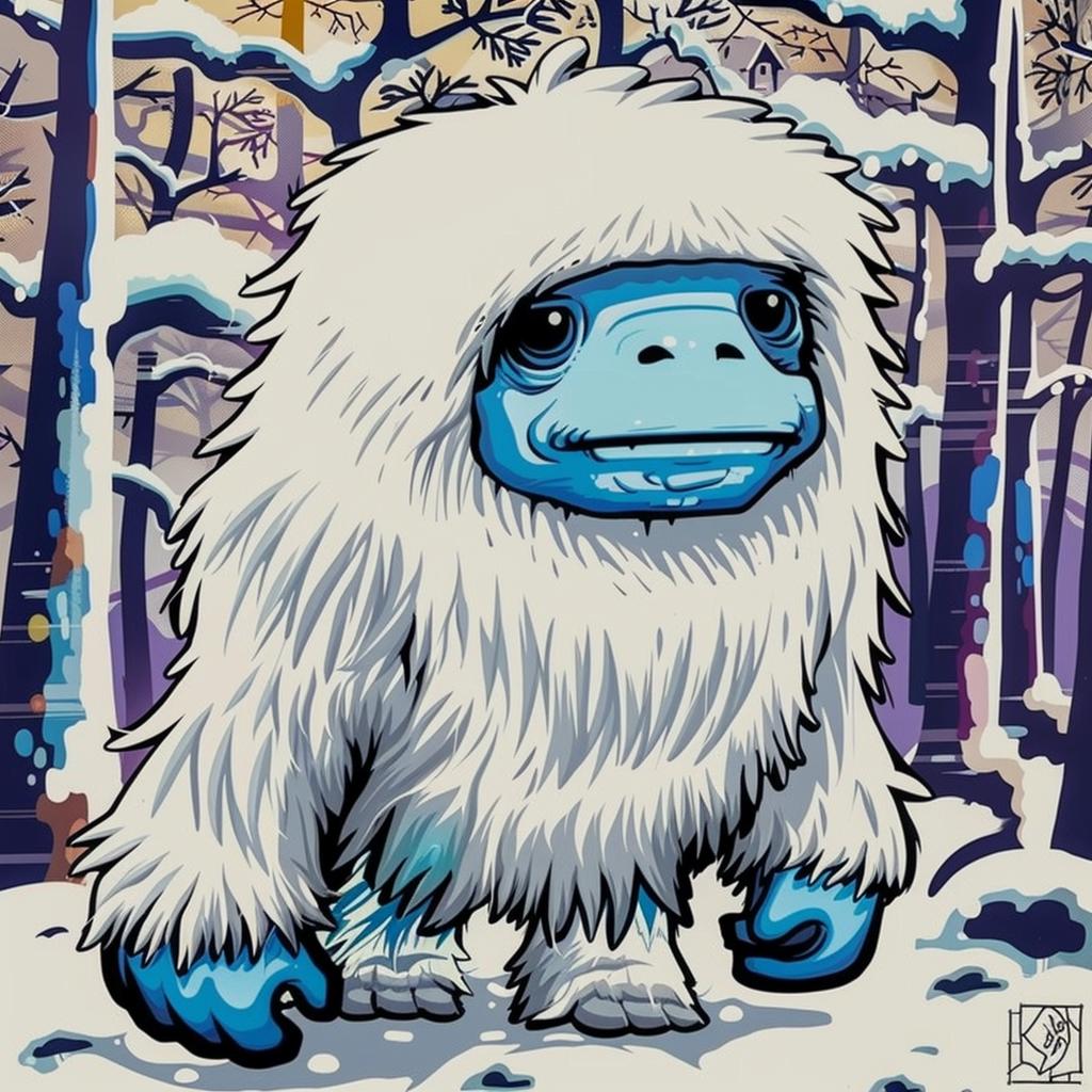yeti  cartoon  snow  blue  eyes  fantasy  artwork  humorous  creature  whimsical 1033277