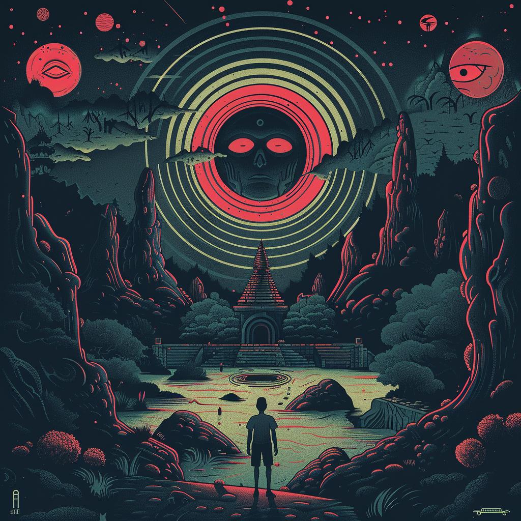 surreal  album  cover  spiritual  occult  technicolor  neon  introspective  artwork  Axonometric 973956