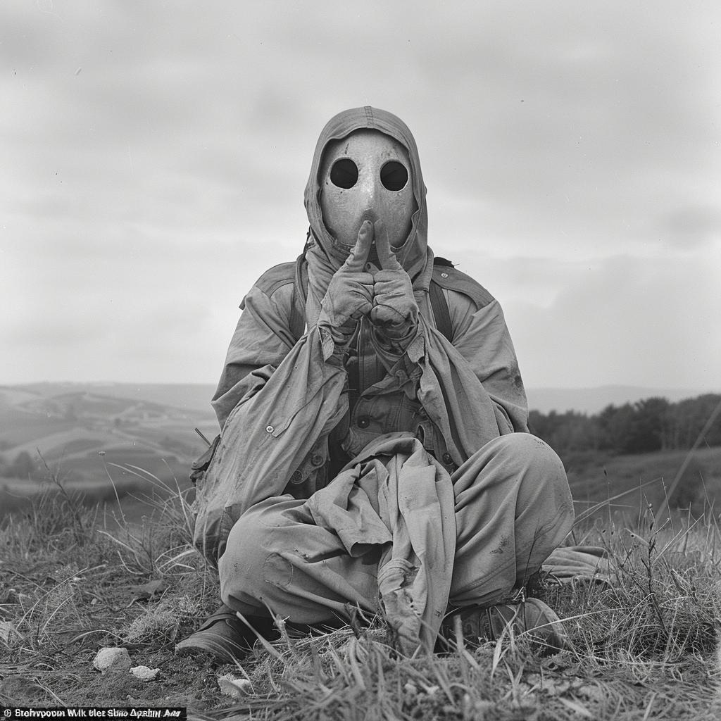 WW2  Ghost  army  silence  man  gas  mask  ground  secret  gesture 970093