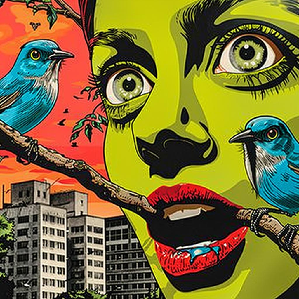 surreal  album  cover  painting  woman  birds  hyper-realistic  screenprinting  MAGRITTE  OBEY 1027193