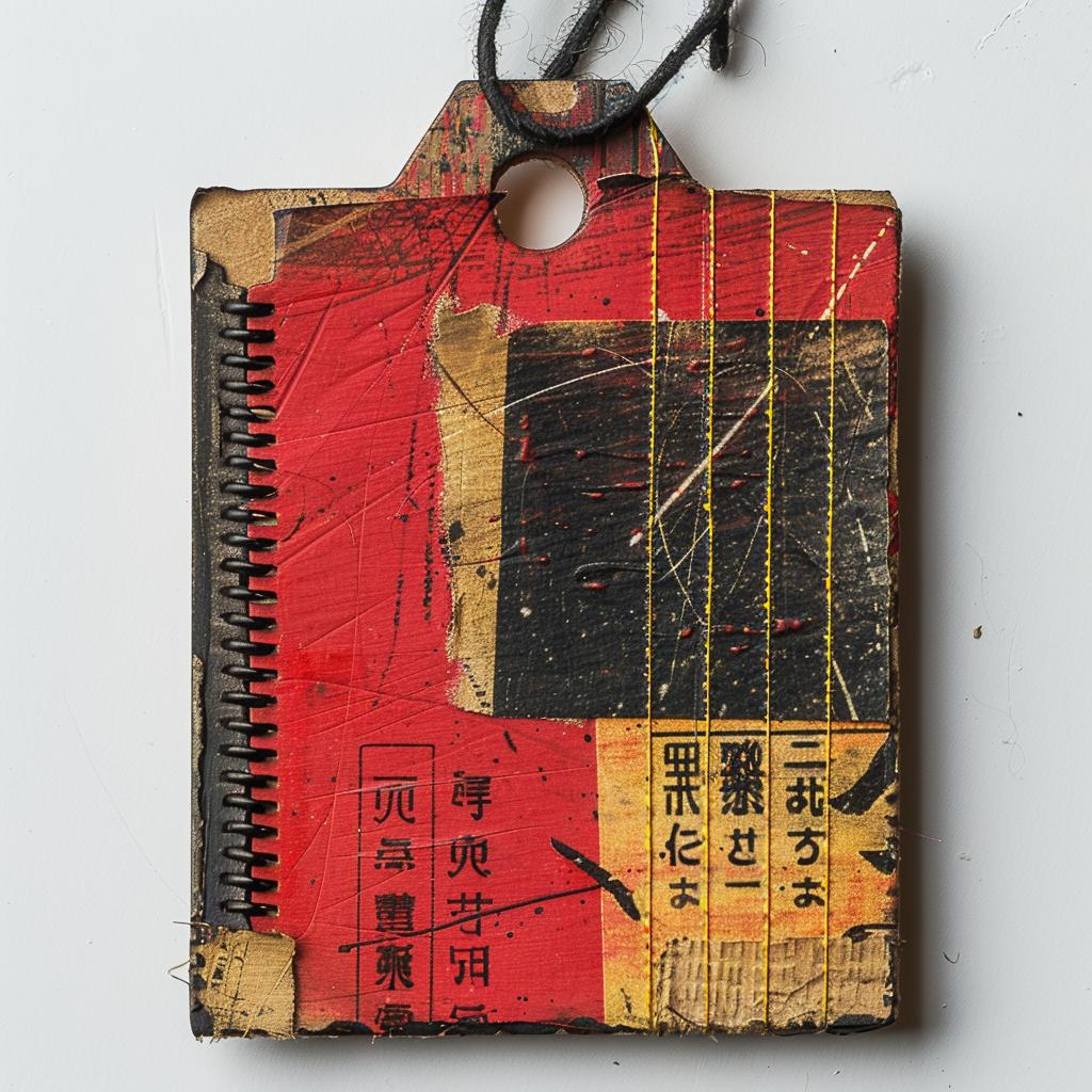 notebook  red  black  yellow  stapled  paper  collage  stylized  tags  design 1018495