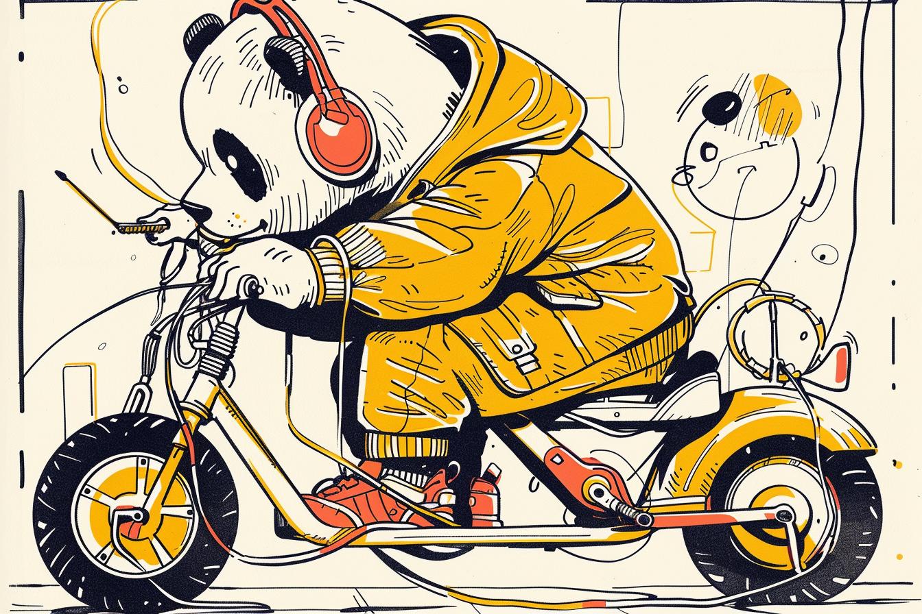 panda  motorcycle  cartoon  adventurous  humorous  animal  transportation  fun  whimsical  playful 938777