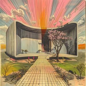 Mies  Van  der  Rohe  house  black  white  flowers  sunset  color 1036513