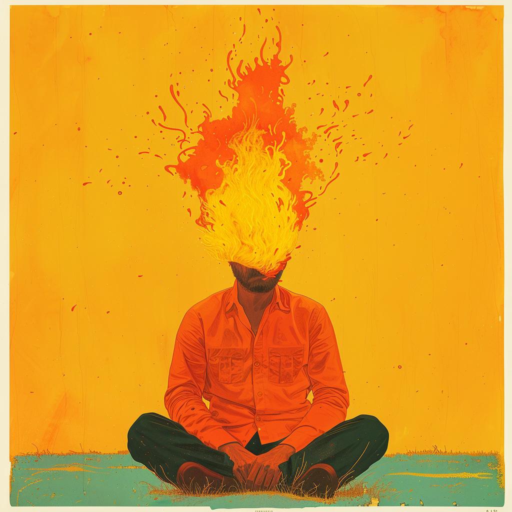 surreal  album  cover  playing  fire  man  middle  fire  head  image 1017664
