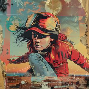 comic  painting  woman  red  jacket  helmet  stylize  art  vibrant  illustration 1061069
