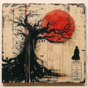 tree  red  sun  encaustic  painting  nature  abstract  colorful  bold  art 1067763
