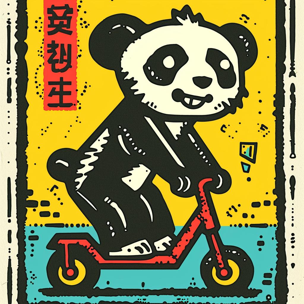 panda  scooter  poster  happy  simple  minimal  blue  yellow  cute  illustration 955532