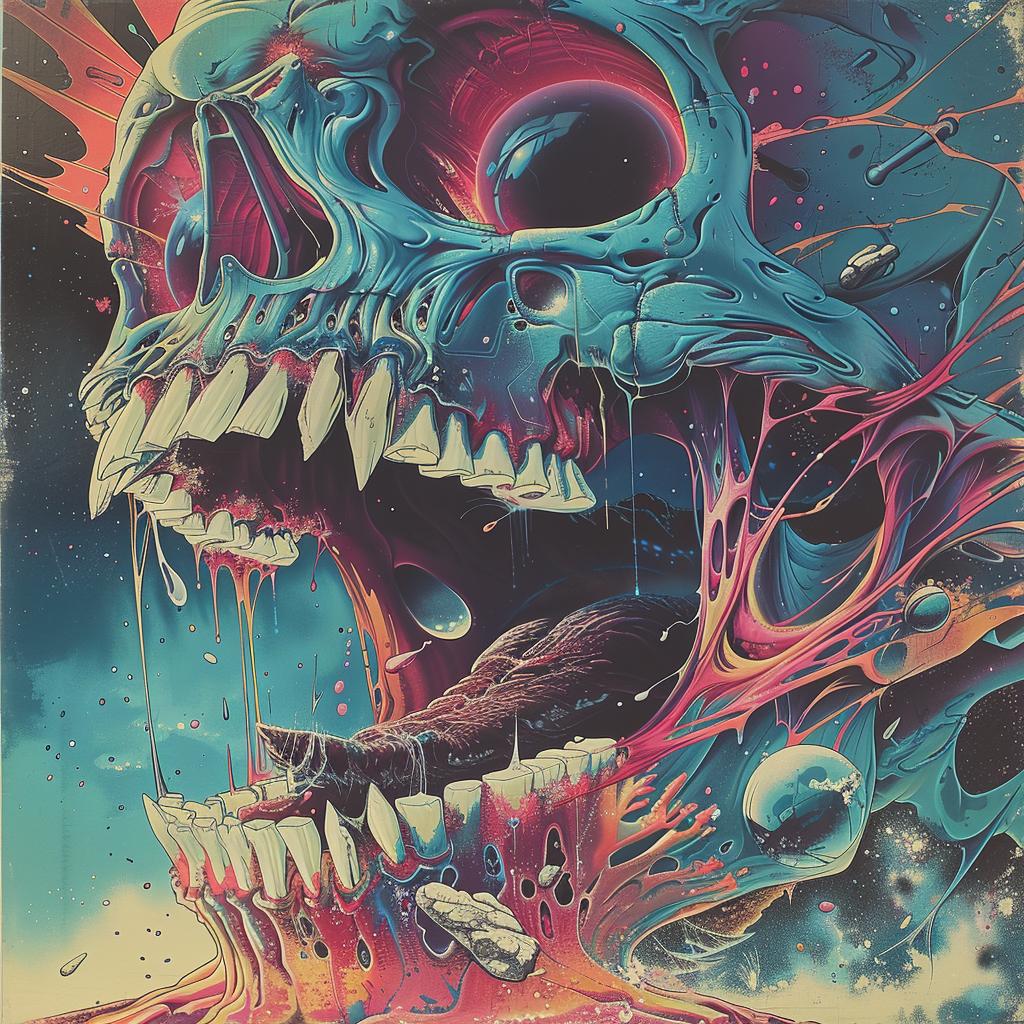 poster  skull  spaceship  Nychos  synthwave  electro  trippy  geometric  blues  teals 960680