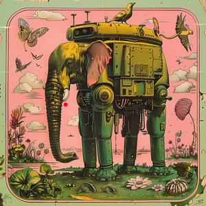 elephant  robot  poster  chromolithography  colorful  surreal  whimsy  conceptual  art  design 1060045
