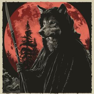 surreal  album  cover  wolf  grim  reaper  detailed  screenprint  anthropomorphic  Koloman 1079606