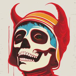 skull  devil  hat  surreal  album  cover  Risograph  Symbolist  screenprinting  hyper-realistic 1079759