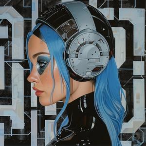 cyberpunk  woman  blue hair  headphones  futuristic  anodized steel  sci-fi  anime  hyper-realism  industrial 1074548