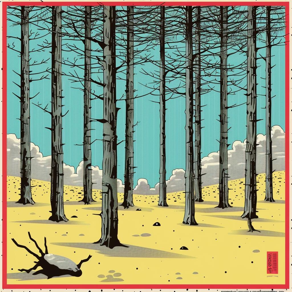 forest  winter  animated  vibrant  folk  illustration  sinuous  colorful  trees  scenery 945145