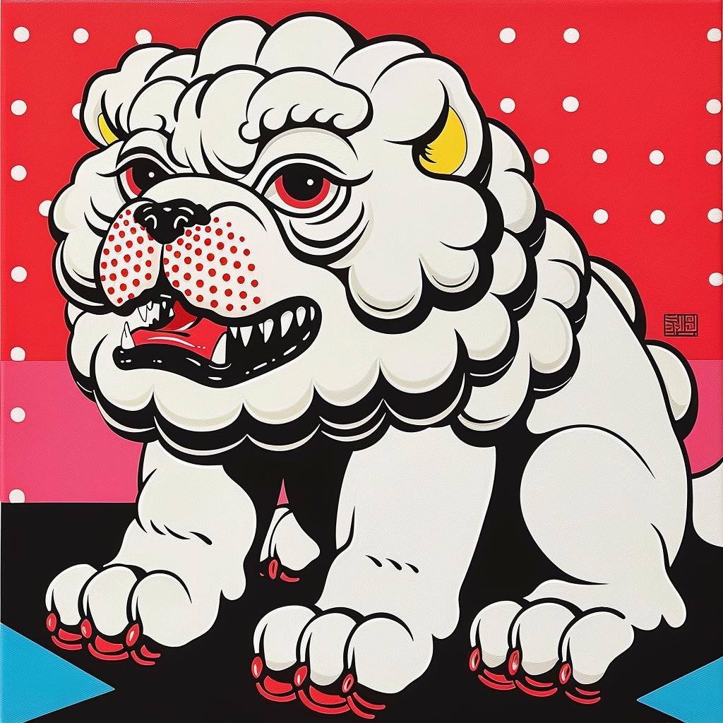 white  bulldog  red  eyes  painting  japanese  art  vivid  expression  pet 973651