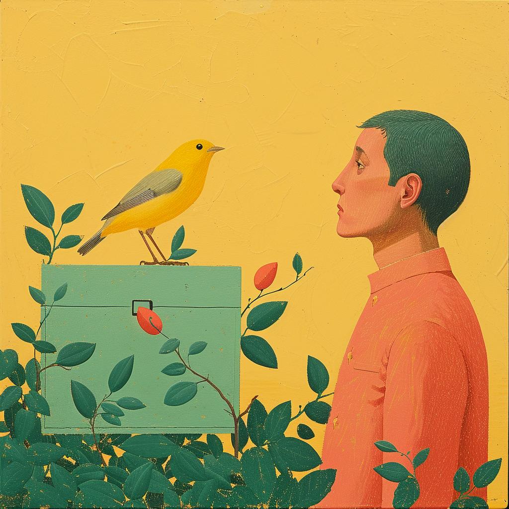 surreal  bird  man  painting  yellow  Cornella  whimsical  nature  imaginative  creative 1017579