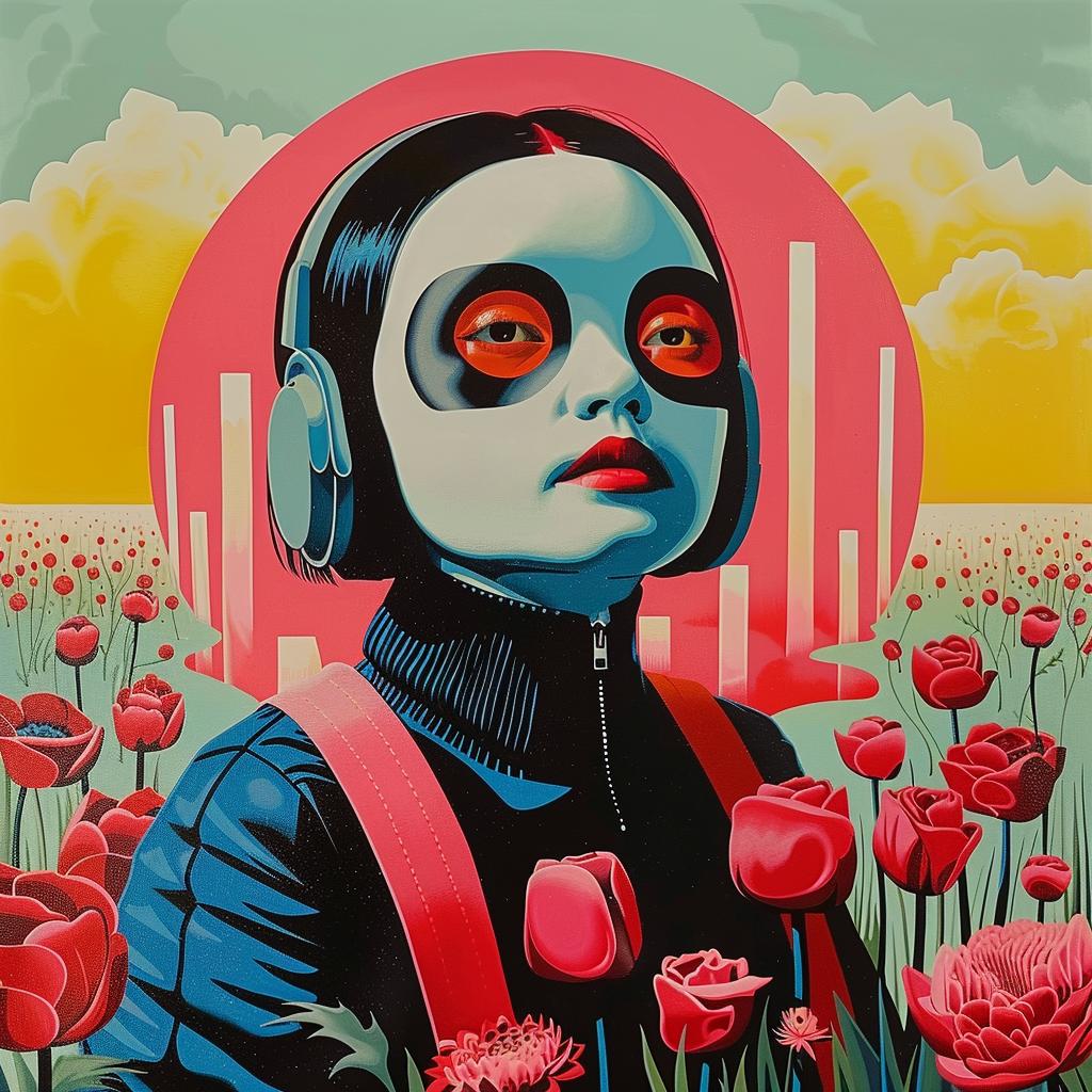 surreal  woman  headphones  flowers  artwork  vibrant  musical  playful  colorful  whimsical 1018608