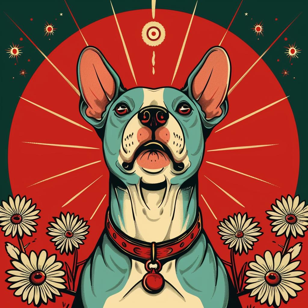 Bullterrier  dog  flowers  poster  vibrant  art  canine  nature  colorful  illustration 940916