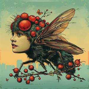 girl  fly  berries  head  chromolithography  art  vintage  design  illustration  graphic 1052214
