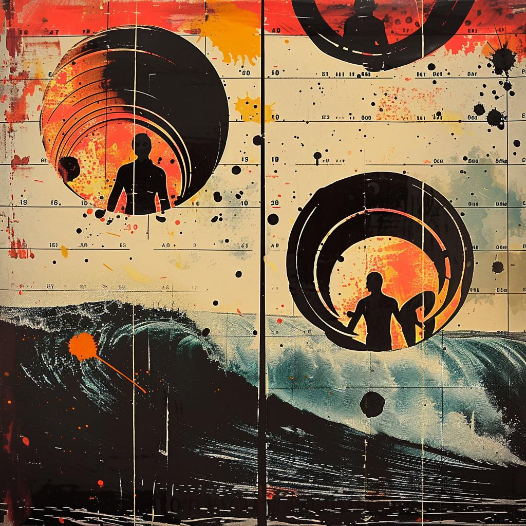 photographic  collage  silhouettes  surfers  vibrant  beach  wave  color  art  Rodchenko 952214
