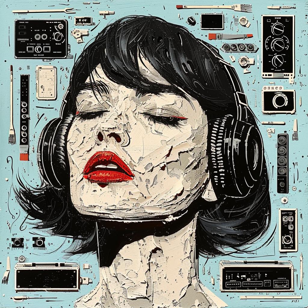 album  cover  woman  electronics  headphones  impasto  palette  knife  1980s  music 963535