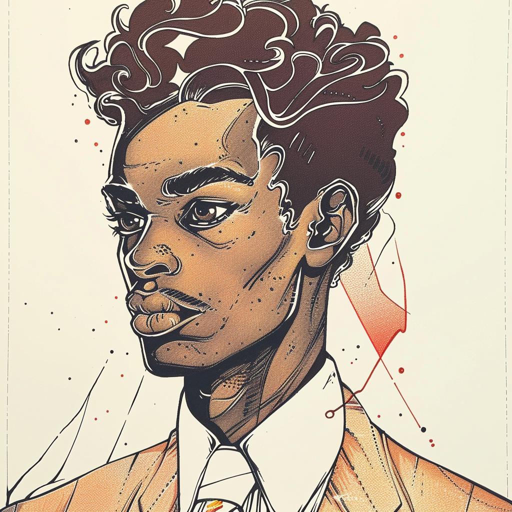 Drawing  African-American  Male  Curly  Hair  Detailed  80s  Class  Portrait  Illustration 938848