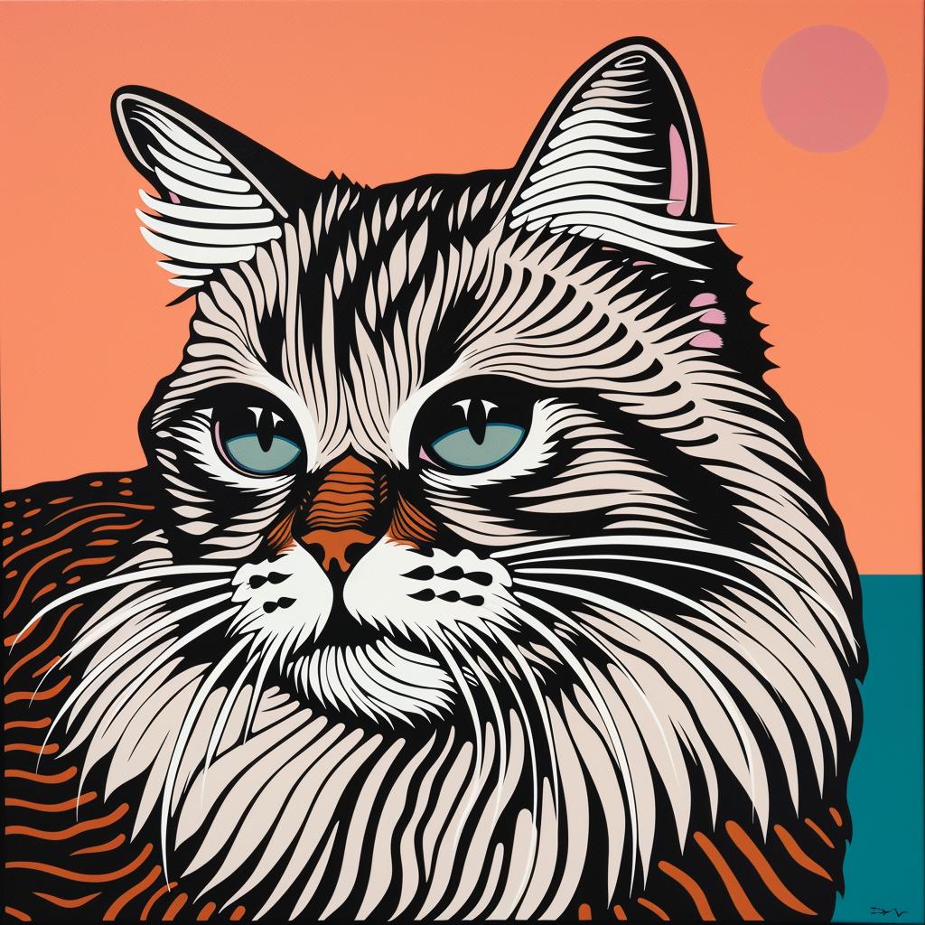 cat  American  Bobtail  blue  orange  background  pets  feline  illustration  colorful 972097
