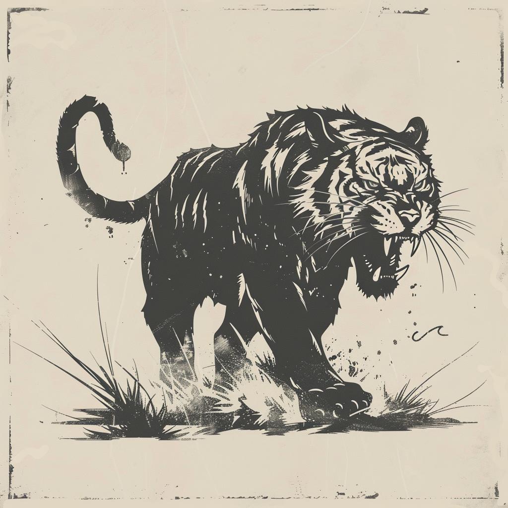 tiger  walking  ink  black  mythical  collar  McFarlane  ferocious  art  illustration 927821