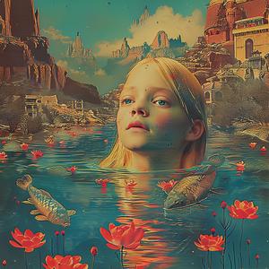 girl  floating  water  flowers  chromolithography  vintage  serene  nature  portrait  dreamy 1058771