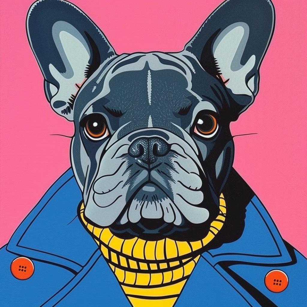 bulldog  painting  French  blue  jacket  portrait  animal  cute  artwork  stylized 973471