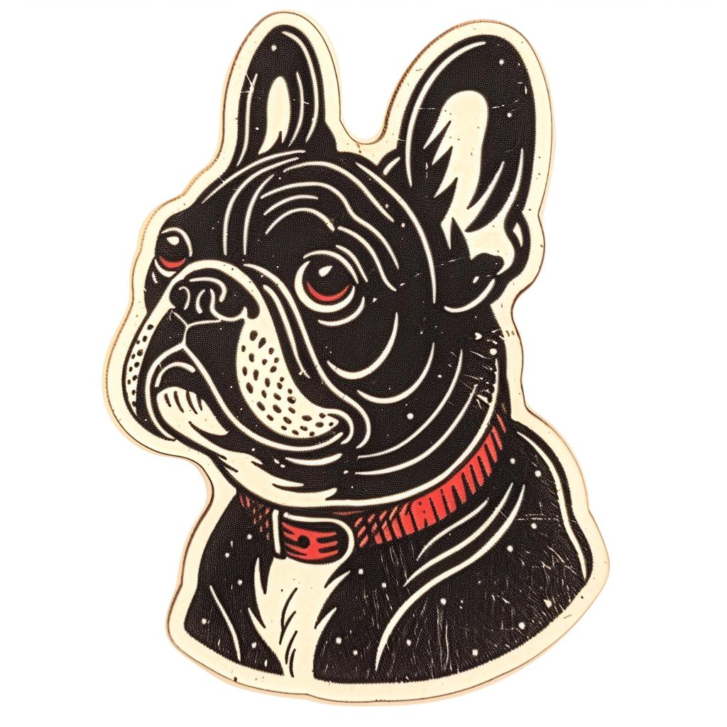 bulldog  sticker  white  background  pet  dog  cute  red  collar  cartoon 943041