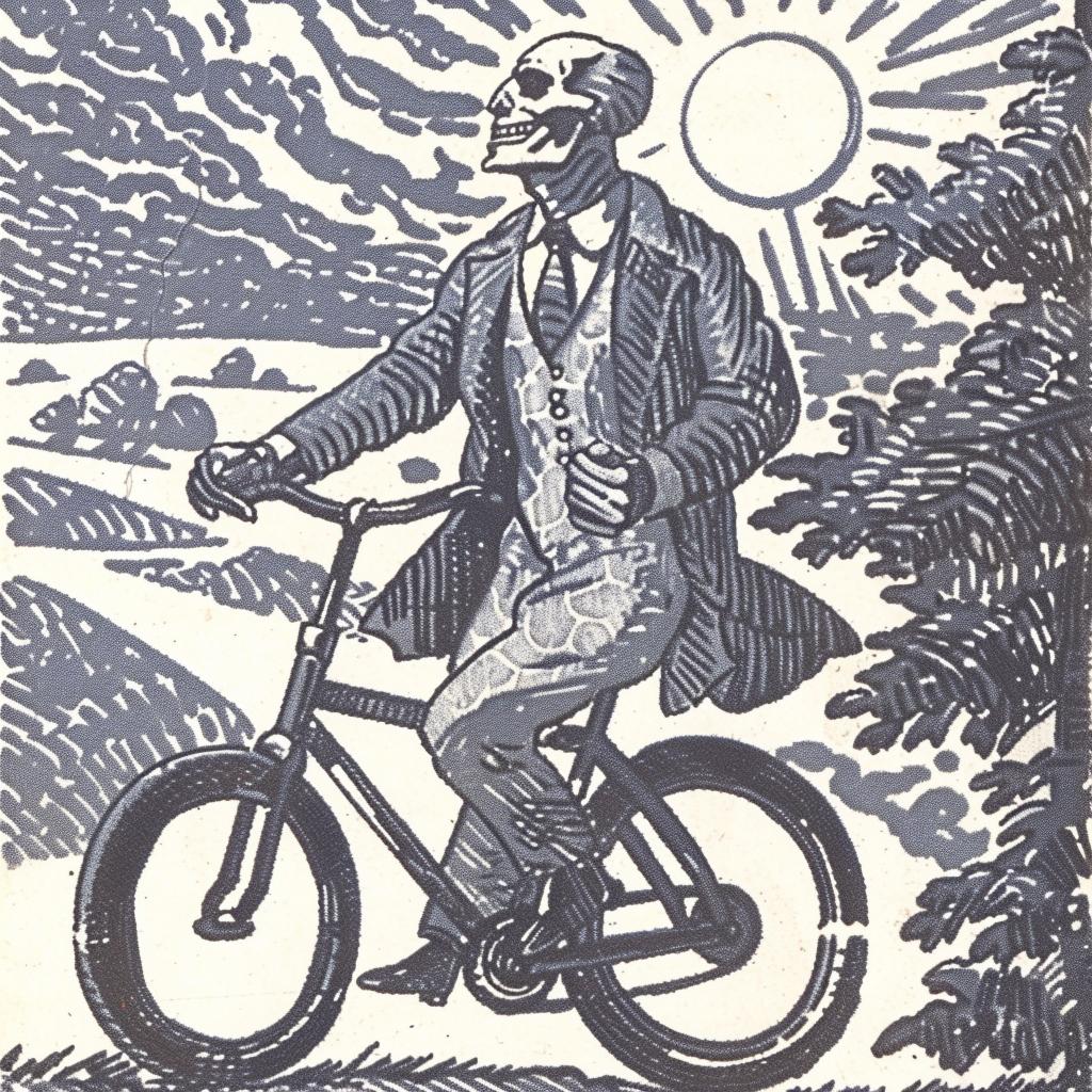 book  skeleton  bicycle  cover  illustrative  playful  fantasy  whimsical  funny  humorous 940781