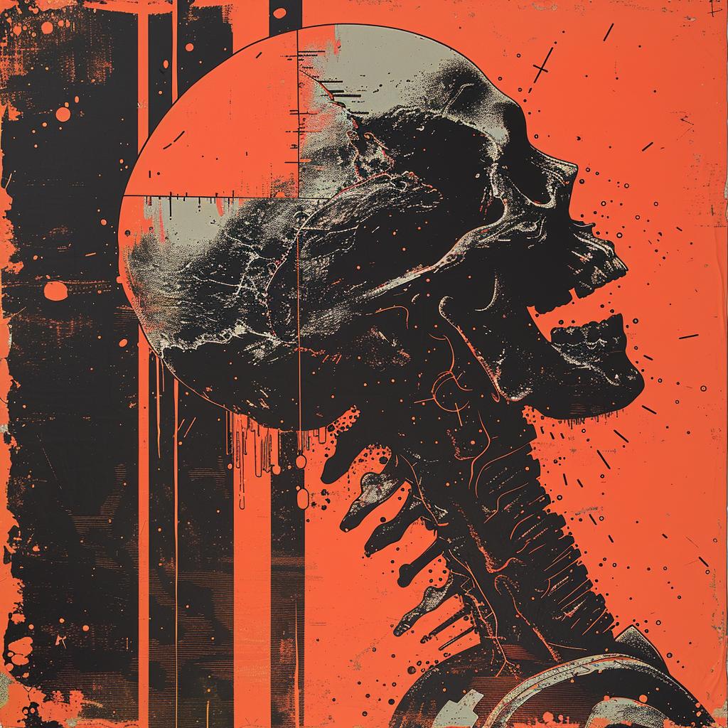 surreal  album  cover  skull  orange  black  background  hyper-realistic  screenprinting  minimal 960919