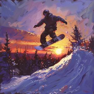 snowboarder  sunset  jump  hill  dynamic  winter  sport  vibrant  action  extreme 1079844