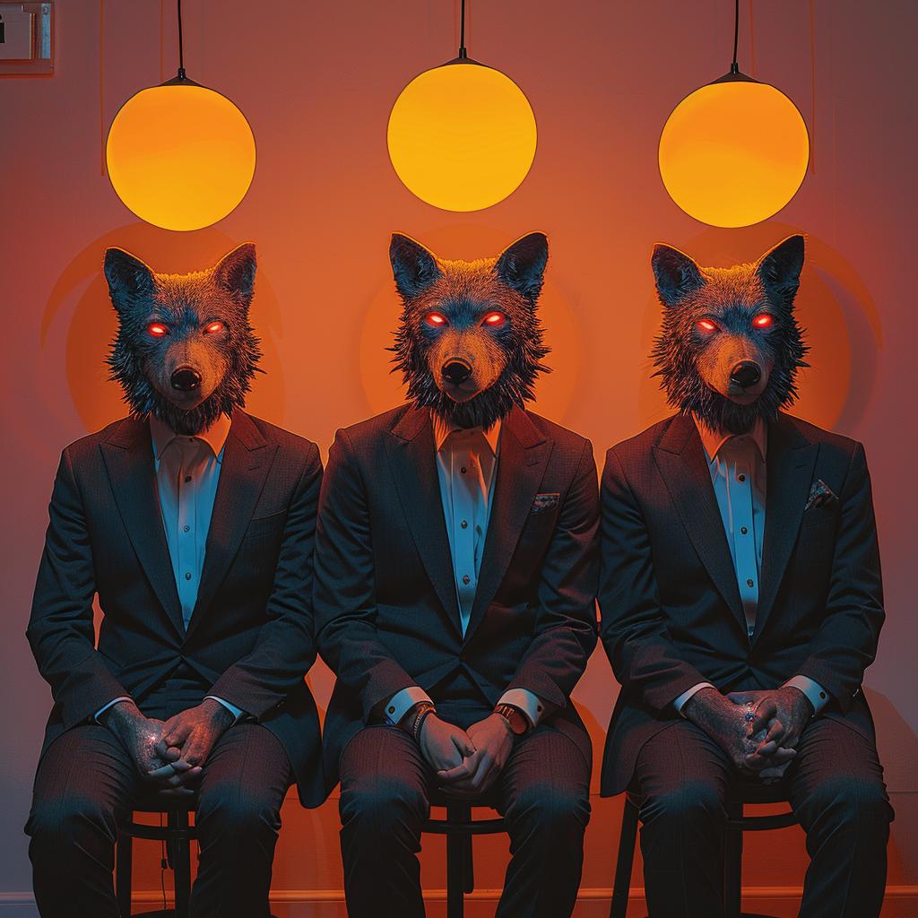 surreal  album  cover  neon  wolves  heads  suits  creative  lights  Demna 962544