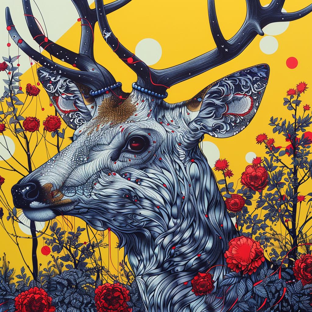 deer  forest  elegant  animated  vibrant  folk  illustration  sinuous  flowers  nature 945136